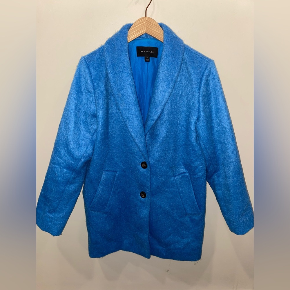 Ann Taylor Wool Blend Blue Pea Coat Pockets Women’s XS Mid-Length